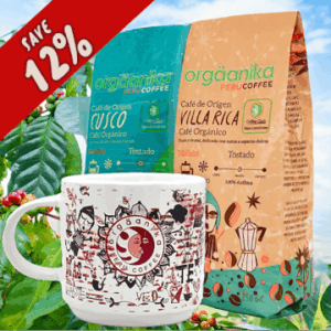 2 Pack Organic Cusco, Villa Rica & Andean Fire Coffee Mug – Special Collection Orgäanika®Art – Medium Ground