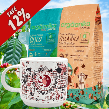 2 Pack Organic Cusco, Villa Rica & Andean Fire Coffee Mug – Special Collection Orgäanika®Art – Medium Ground