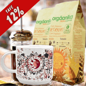 2 Pack Organic Breakfast & Andean Fire Coffee Mug - Special Collection Orgäanika®Art - Coarse Ground