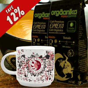 2 Pack Organic Espresso & Andean Fire Coffee Mug - Special Collection Orgäanika®Art - Fine Ground