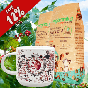 2 Pack Organic Villa Rica & Andean Fire Coffee Mug - Special Collection Orgäanika®Art - Whole Bean