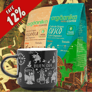 2 Pack Organic Cusco, Villa Rica & Andean Night Coffee Mug – Special Collection Orgäanika®Art - Whole Bean