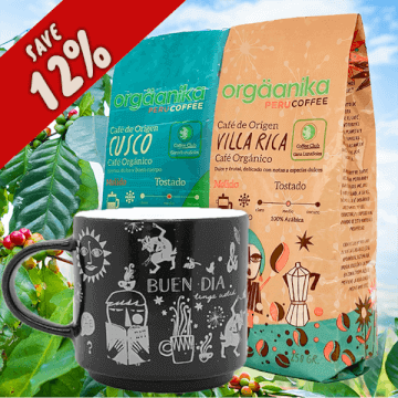 2 Pack Organic Cusco, Villa Rica & Andean Night Coffee Mug – Special Collection Orgäanika®Art – Medium Ground
