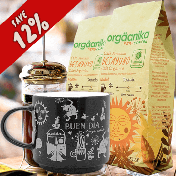 2 Pack Organic Breakfast & Andean Night Coffee Mug - Special Collection Orgäanika®Art - Coarse Ground