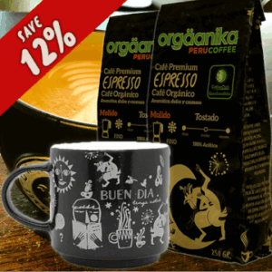 2 Pack Organic Espresso & Andean Night Coffee Mug - Special Collection Orgäanika®Art - Fine Ground