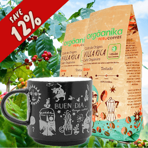 2 Pack Organic Villa Rica & Andean Night Coffee Mug - Special Collection Orgäanika®Art - Whole Bean
