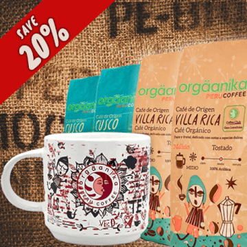 4 Pack Organic Cusco, Villa Rica & Andean Fire Coffee Mug – Special Collection Orgäanika®Art – Medium Ground