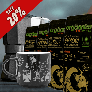 4 Pack Organic Espresso & Andean Night Coffee Mug - Special Collection Orgäanika®Art - Fine Ground